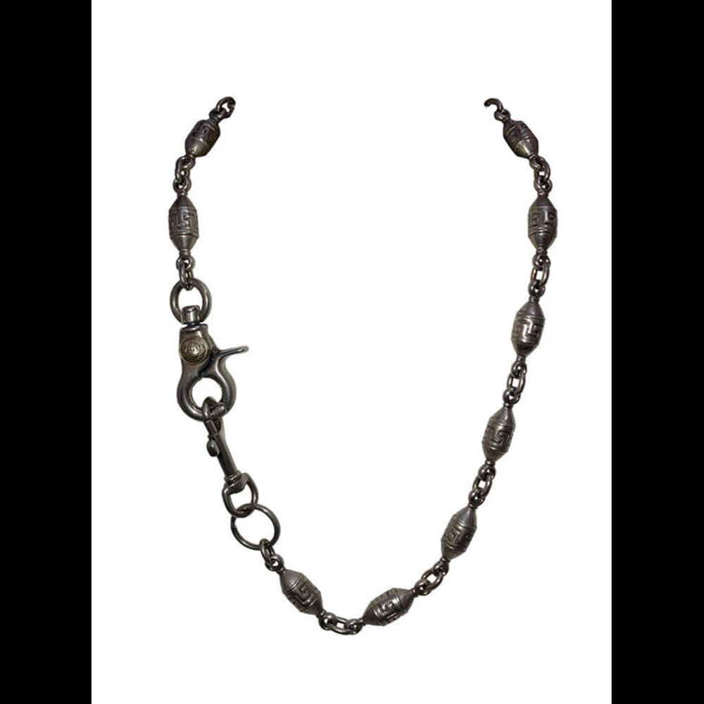 Versace Silver Tone Medusa Greek Key Necklace Wallet Chain